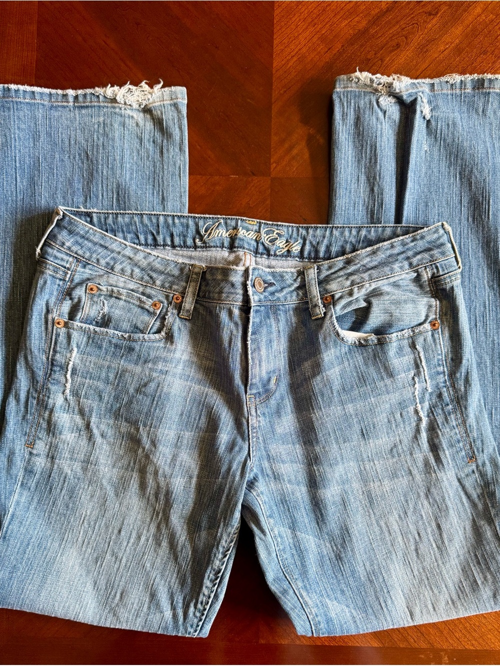 Vintage American Eagle Low Rise Bootcut Jeans Distressed Light Wash Size 14